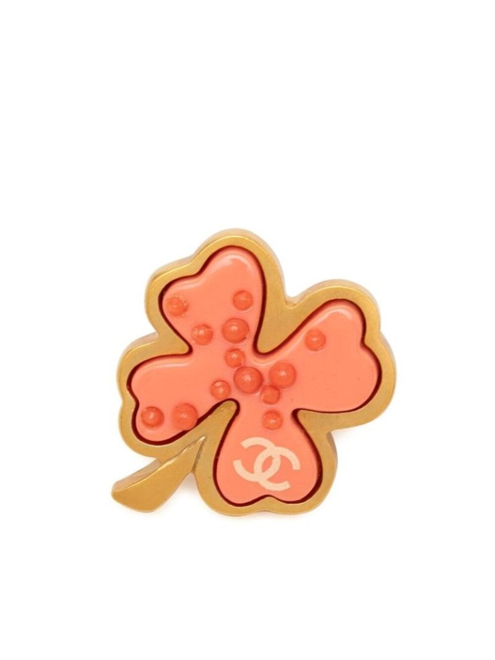 Chanel CC Logo Clover Motif Brooch 03P Gold Pink Plated Plastic